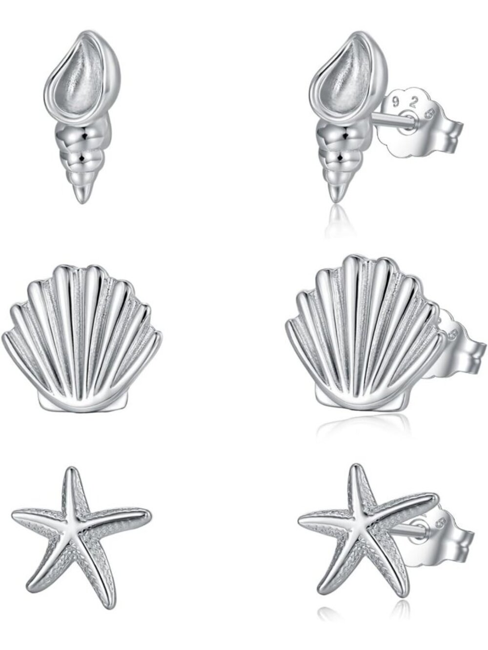 3 Pairs Sterling Silver Stud Earrings Set - Elegant Jewelry for Women